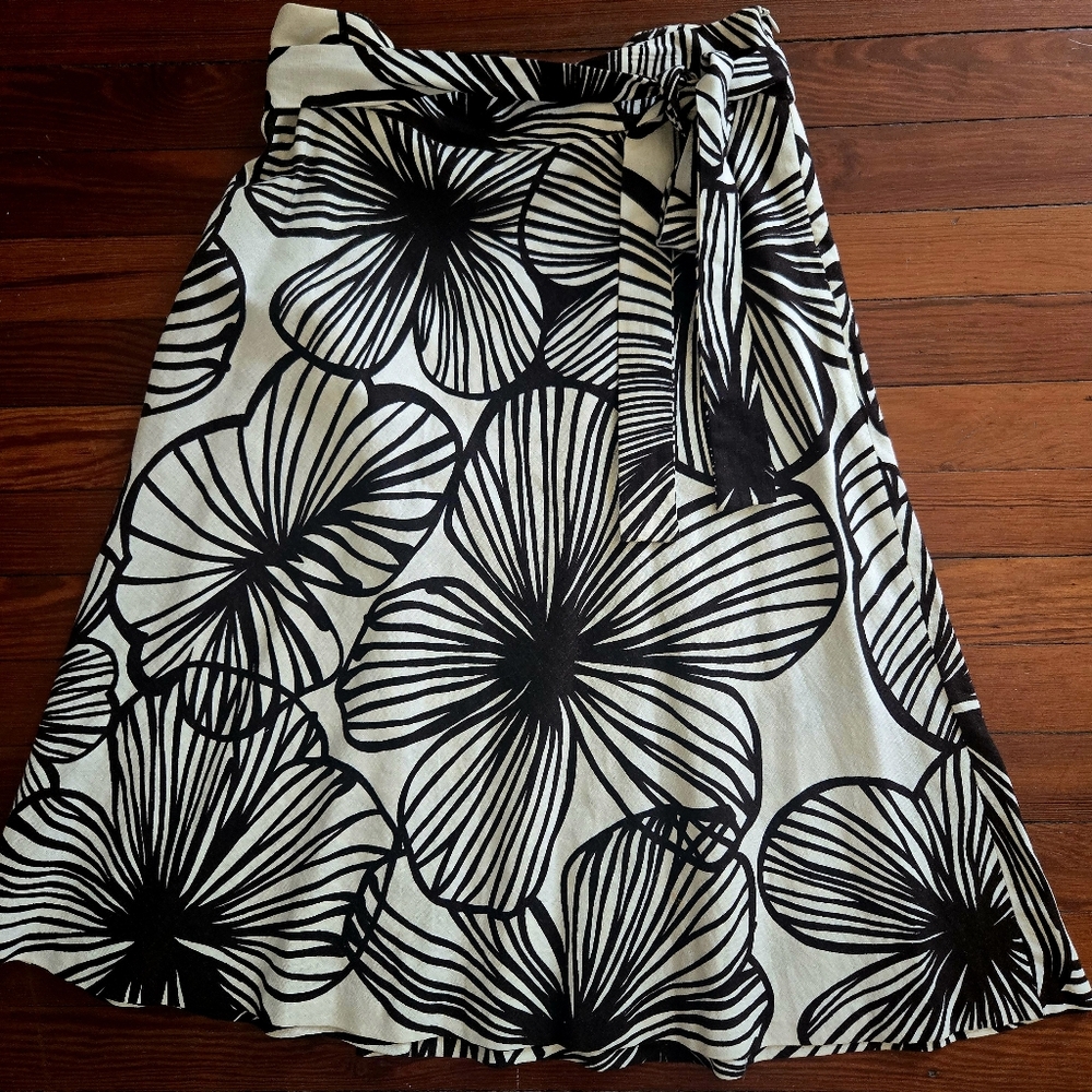Zara Floral Brown and Ivory A Line Midi Skirt